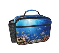 DUWAA Ocean Tropical Fish Turtle Shark Print 3 Layer Compact Insulated Lunch Bag, Portable Lunch Box with Mesh Pocket for Adult