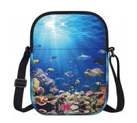DUWAA Ocean Tropical Fish Turtle Shark Print Adjustable Strap Oxford Sling Bag, Small Water-Resistant Crossbody Purse For Travel