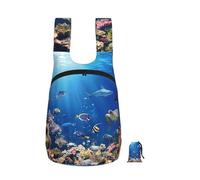 DUWAA Ocean Tropical Fish Turtle Shark Print Portable Daypack, Foldable Lightweight Storage Shoulder Backpack Bag For Travel Hicking Outdoor