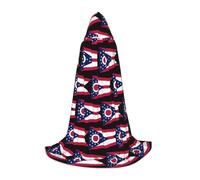 DUWAA Ohio State Flag Print Medieval Cloak Wizard Robe Cloak With Hood Renaissance Cape Halloween Costume Cosplay Prop