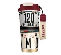 DUWAA Old License Plate Print Stainless Steel Insulated Travel Coffee Mug, Camping Mug,Coffee Tumbler For Men Women