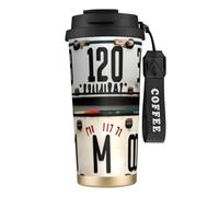 DUWAA Old License Plate Print Stainless Steel Insulated Travel Coffee Mug, Camping Mug,Coffee Tumbler For Men Women