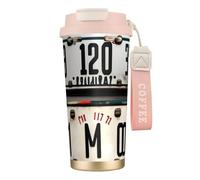 DUWAA Old License Plate Print Stainless Steel Insulated Travel Coffee Mug, Camping Mug,Coffee Tumbler For Men Women