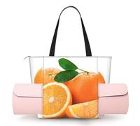 DUWAA Orange Print Large Work Tote Bag with Yoga Mat Holder, Large Size Pocket Everyday Bag for Yoga Gym