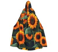 DUWAA Orange Sunflower print Halloween Hooded Robe Cloak for Adult Men Women Wizard Vampire Knight Fancy Cool Cape Costume