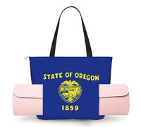 DUWAA Oregon State Flag Print Large Work Tote Bag with Yoga Mat Holder, Large Size Pocket Everyday Bag for Yoga Gym