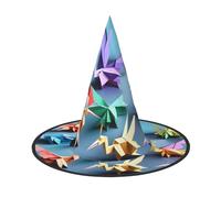 DUWAA Origami Multicolor Papercraft Cranes Print Halloween Witch Hat Costume Accessory Women Hats For Halloween Party Cosplay Accessories-2pcs