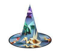 DUWAA Origami Multicolor Papercraft Cranes Print Witch Hat, Wizard Hat Cosplay Accessories For Halloween Costume Party Masquerade Carnivals-3pcs
