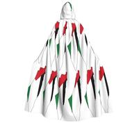 DUWAA Palestine Flag Map print Halloween Hooded Robe Cloak for Adult Men Women Wizard Vampire Knight Fancy Cool Cape Costume