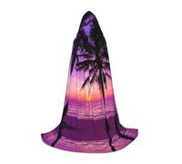 DUWAA Palm Trees Silhouette At Sunset Print Halloween Hooded Cloak Cape Medieval Style For Christmas Party, Cosplay Masquerade Costumes