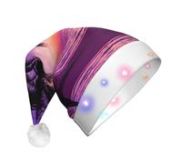 DUWAA Palm Trees Silhouette At Sunset Print Led Plush Santa Hat, Funny Christmas Hats For Adults Xmas New Year Party Accessories