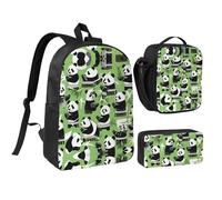 DUWAA Panda bamboo print Backpack 3pcs Set Including 17 Inch Large BookBag With Lunch Bag And Practical Pen Bag, Black, One Size, Black, One Size