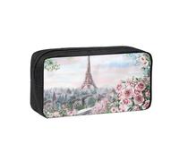 DUWAA Paris Eiffel Tower with Flowers Print Large Capacity Zipper Pencil Case for School Office College, Big Capacity Pencil Bag Holder Adult