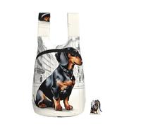 DUWAA Parisian Dachshund Print Portable Daypack, Foldable Lightweight Storage Shoulder Backpack Bag For Travel Hicking Outdoor