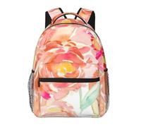 DUWAA Peach Peony Print Camping Backpack Gym Backpack With Adjustable Shoulder Straps Sturdy Work Bag Laptop Rucksack