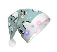 DUWAA Penguin Balloon Snowflake Print Led Plush Santa Hat, Funny Christmas Hats For Adults Xmas New Year Party Accessories