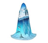 DUWAA Penguins On The Iceberg Print Halloween Hooded Cloak Cape Medieval Style For Christmas Party, Cosplay Masquerade Costumes