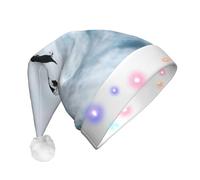 DUWAA Penguins On The Iceberg Print Light Up Christmas Hat With 3 Blinking Color, Adults Led Soft Faux Santa Cap For Party