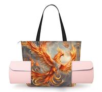 DUWAA Phoenix Print Large Work Tote Bag with Yoga Mat Holder, Large Size Pocket Everyday Bag for Yoga Gym