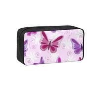 DUWAA Pink Butterfly Print Large Capacity Zipper Pencil Case for School Office College, Big Capacity Pencil Bag Holder Adult