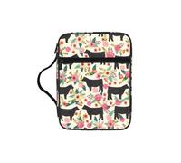 DUWAA Pink Flower Show Steer Cows Cattle Print Multi Functional Bible Bag Cosmetic Bags with Handle Waterproof Pencil Case with Compartments