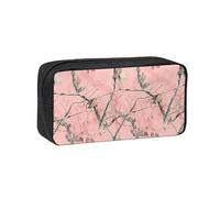 DUWAA Pink Leaves Camo Print Large Capacity Zipper Pencil Case for School Office College, Big Capacity Pencil Bag Holder Adult