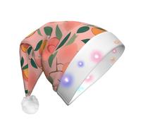 DUWAA Pink Peach Pattern Seamless Pattern 1 Print Light Up Christmas Hat With 3 Blinking Color, Adults Led Soft Faux Santa Cap For Party