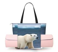 DUWAA Polar Bear Print Large Work Tote Bag with Yoga Mat Holder, Large Size Pocket Everyday Bag for Yoga Gym