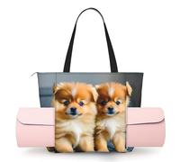 DUWAA Pomeranians Puppies and Point Print Large Work Tote Bag with Yoga Mat Holder, Large Size Pocket Everyday Bag for Yoga Gym