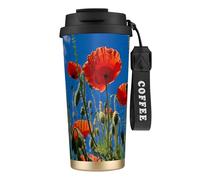 DUWAA Poppies On Blue Sky Print Stainless Steel Insulated Travel Coffee Mug, Camping Mug,Coffee Tumbler For Men Women