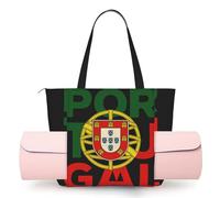 DUWAA Portugal Flag Print Large Work Tote Bag with Yoga Mat Holder, Large Size Pocket Everyday Bag for Yoga Gym