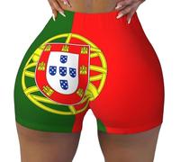DUWAA Portuguese Flag Print Running Shorts Elastic High Waisted Workout Athletic Shorts, Soft Home Causl Summer Shorts, Black, M