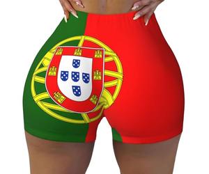 DUWAA Portuguese Flag Print Running Shorts Elastic High Waisted Workout Athletic Shorts, Soft Home Causl Summer Shorts