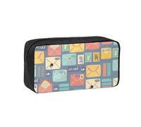 DUWAA Postal Stationery Print Large Capacity Zipper Pencil Case for School Office College, Big Capacity Pencil Bag Holder Adult