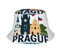 DUWAA Prague Czech Republic Print Bucket Hat, Foldable Summer Travel Beach Sun Hat,Outdoor Cap, Wide-Brim Hat for Men Women Black
