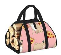 DUWAA Pug Pizza Pink Print Large Fire Wood Sling Carrier with Handles for Easy Transport Carrying and Wood Stove 48×101cm