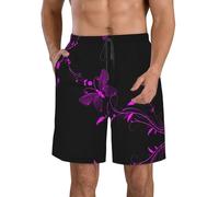 DUWAA Purple and Black Butterfly Print Quick Dry Shorts for Men, Lightweight Summer Beach Shorts with Pockets, Elastic Waistband