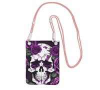 DUWAA Purple Rose Skeleton Print Crossbody Bag For Women, Shoulder Bag Purse, Travel Sport Mini Phone Bag, Phone Wallet, Pink, One Size