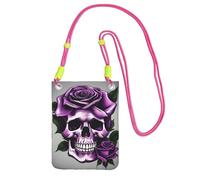 DUWAA Purple Rose Skull Print Crossbody Bag For Women, Shoulder Bag Purse, Travel Sport Mini Phone Bag, Phone Wallet, Fuchusia, One Size