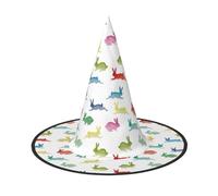 DUWAA Rabbits In Different Poses Jumping Running Print Halloween Witch Hat Costume Accessory Women Hats For Halloween Party Cosplay Accessories-2pcs