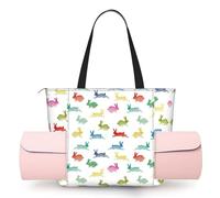 DUWAA Rabbits in Different Poses Jumping Running Print Large Work Tote Bag with Yoga Mat Holder, Large Size Pocket Everyday Bag for Yoga Gym