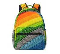 DUWAA Rainbow Color Stripe Print Shoulder Bag With 1 Large, 1 Front And 2 Side Pockets, Adults Water-Resistant Bookbag Backpack