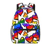 DUWAA Rainbow Colored Gay Pride Hearts Print Camping Backpack Gym Backpack With Adjustable Shoulder Straps Sturdy Work Bag Laptop Rucksack