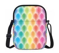 DUWAA Rainbow Colors Gradient Leaf Print Adjustable Strap Oxford Sling Bag, Small Water-Resistant Crossbody Purse For Travel