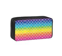 DUWAA Rainbow Fish Scale Print Pencil Case Large Capacity Pencil Pouch Marker Pen Bag Coin Pouch Office Stationery Organizer