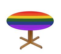 DUWAA Rainbow Flag Print Oxford Fitted Table Cover For Patio Picnic, Waterproof Round Tablecloth For Home And Outdoor