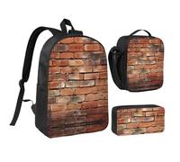 DUWAA Red Brick Wall print Backpack 3pcs Set Including 17 Inch Large BookBag With Lunch Bag And Practical Pen Bag, Black, One Size, Black, One Size