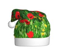 DUWAA Red Poppy Field Farm Meadow Landscape Print Christmas Hat, Fun Plush Adult Santa Hat, Novelty Holiday Headwear For New Year Festive Party