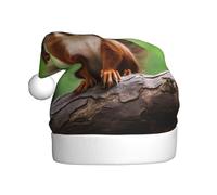 DUWAA Red Squirrel Print Soft Plush Santa Hat Adult, Xmas Party Hat With Pom,For Christmas New Year Festive Party