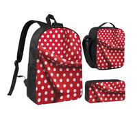 DUWAA red white polka dot print Backpack 3pcs Set Including 17 Inch Large BookBag With Lunch Bag And Practical Pen Bag, Black, One Size, Black, One Size
